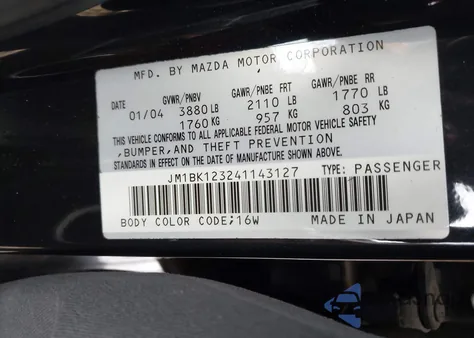 2004 Mazda Mazda3 S z USA, uszkodzony, nr VIN JM1BK123241143127